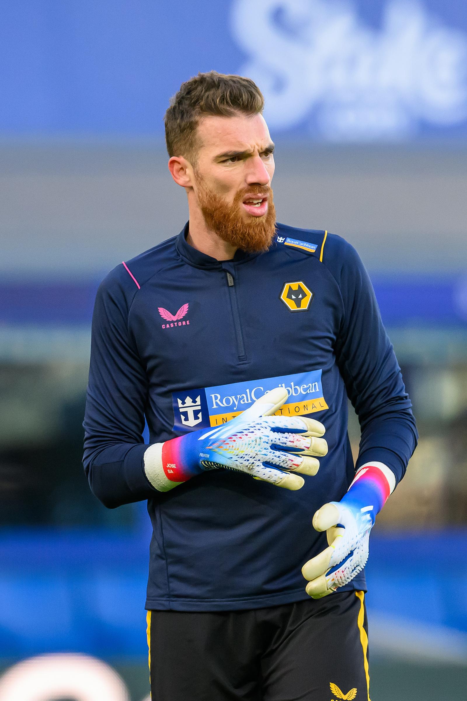 Wolves goalkeeper Jose Sa during the warm up before the Premier League match between Everton and Wolverhampton Wanderers at Goodison Park, Liverpool, England on 26 December 2022.