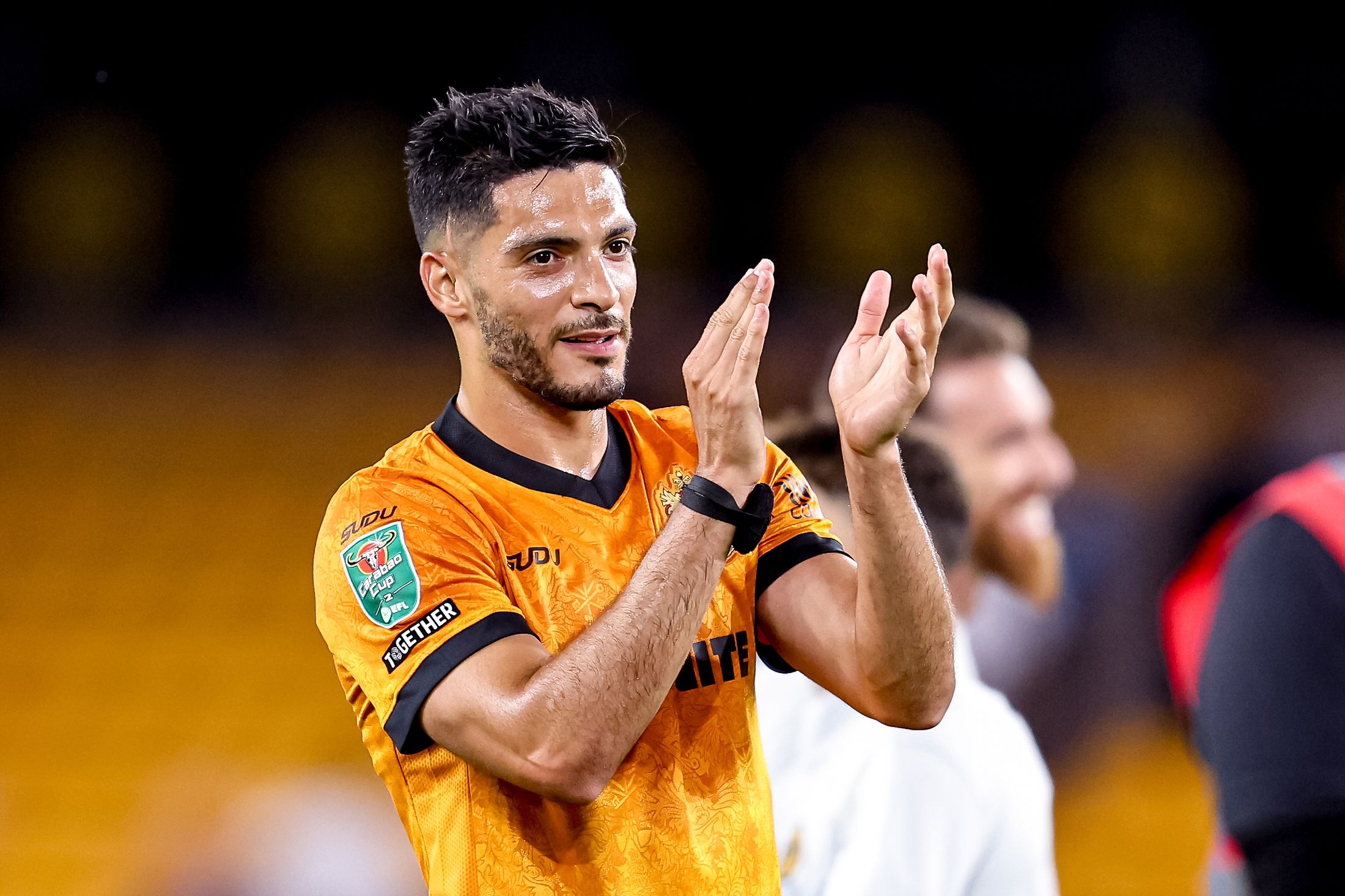 Wolverhampton Wanderers forward Raul Jimenez (9) acknowledges fans after the EFL Carabao Cup match between Wolverhampton Wanderers and Port Vale at Molineux, Wolverhampton, UK on 8 August 2026.